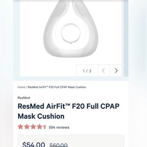 ResMed AirFit F20 Full Cushion Replacement Ref 63467 Size Small In Sealed Pack